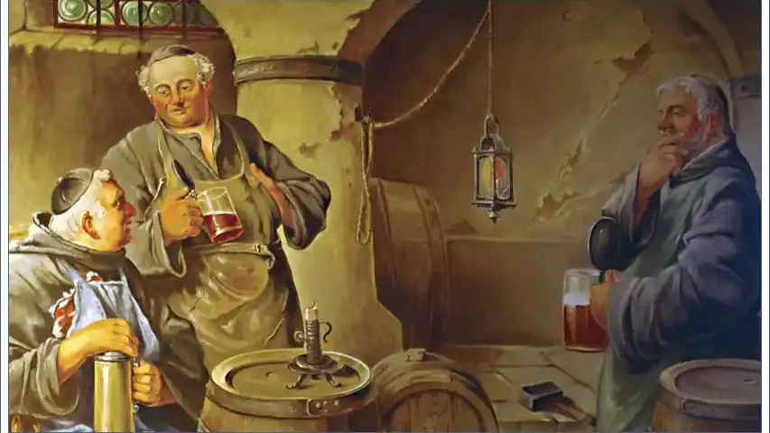 painting of monks drinking beer