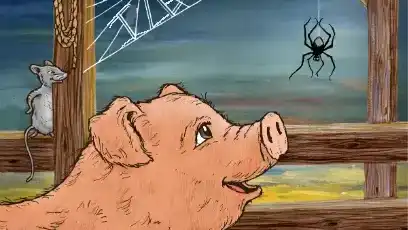 A poorly Photoshopped image from Charlotte's Web where the eponymous spider's web spells "fuck ICE"