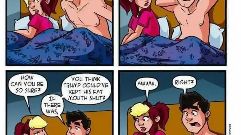 A four panel comic strip from a series titled "Least I could Do" depicting a couple asleep, one of them wakes up and exclaims "It just dawned on me" the other says "What's wrong?" "There are no aliens! No Area 51! None of it is true" "How can you be so sure?" "You think Trump could've kept his fat mouth shut? If there was?" "Awww." "Right?" The comic is credited to www.ucd.com and is dated 05.16.17