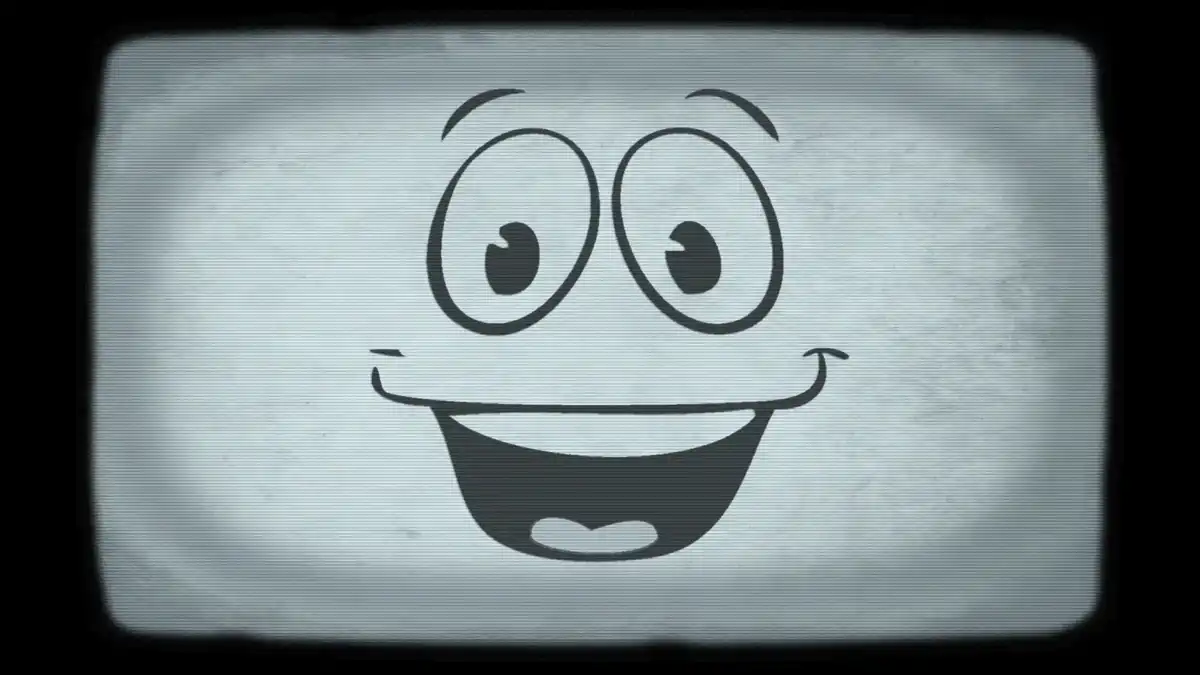 The magnified face of Yes Man, a robot from Fallout: New Vegas, who is the very manifestation of the "yes man" personality